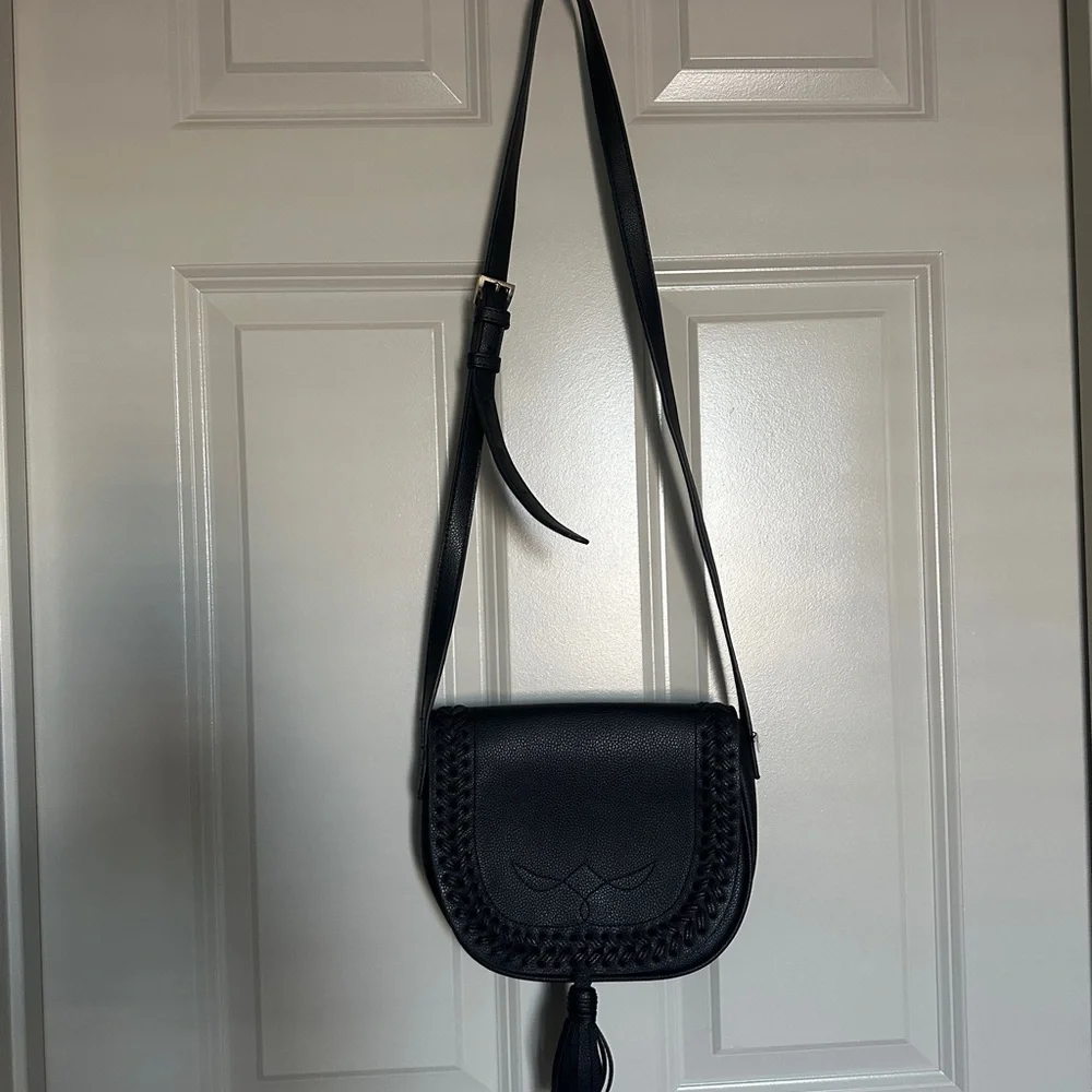Boho Black PU Leather Crossbody Bag - Picture 2 of 8